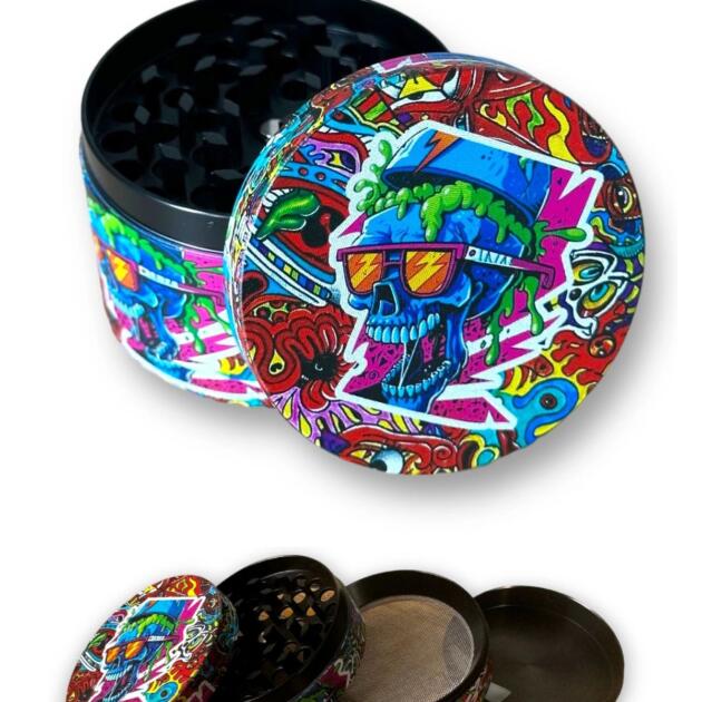 63mm Kurukafa Desenli Grinder Premium 4 Katmanlı Çinko Alaşım Manuel Kahve Baharat Öğütücü Parçalayıcı