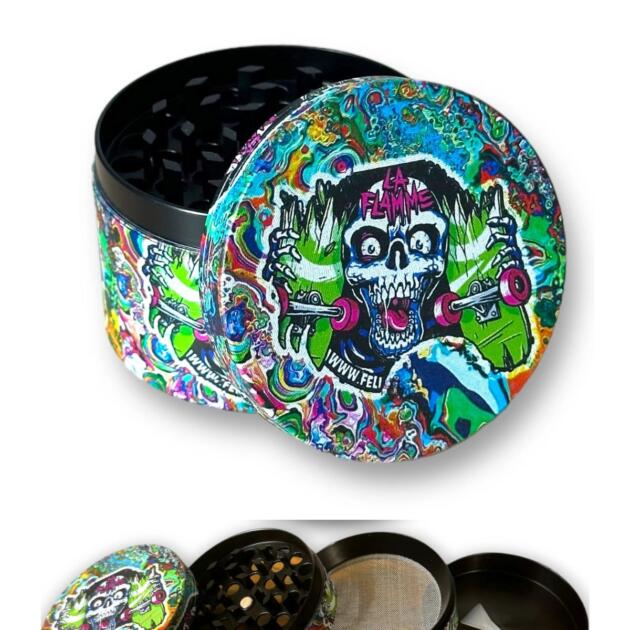 63mm Kurukafa Kaykay Desenli Grinder Premium 4 Katmanlı Çinko Alaşım Manuel Kahve Baharat Öğütücü Parçalayıcı