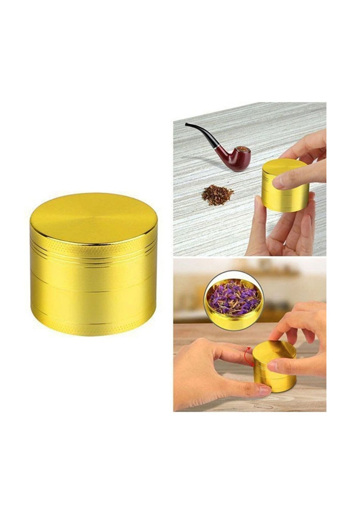 40mm Gold Mini Grinder 4 Katmanlı Çinko Alaşım Manuel Kahve Baharat Öğütücü Parçalayıcı - Görsel 4