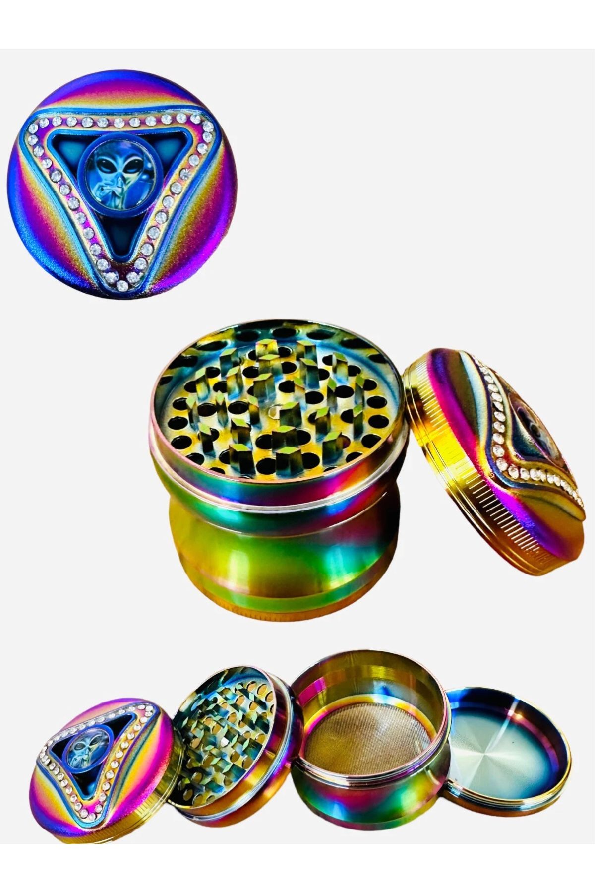 63mm Çok RenkliUzaylı/Kurukafa (karışık) 5 Katmanlı Premium Grinder Manuel Kahve Baharat Öğütücü Parçalayıcı 4 Katmanlı - Görsel 4