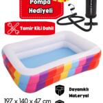 195x140x47 cm Şişme Havuz Pompa Hediyeli – Çift Halkalı Dayanıklı Aile Bahçe Havuzum Tamir Kiti Dahil