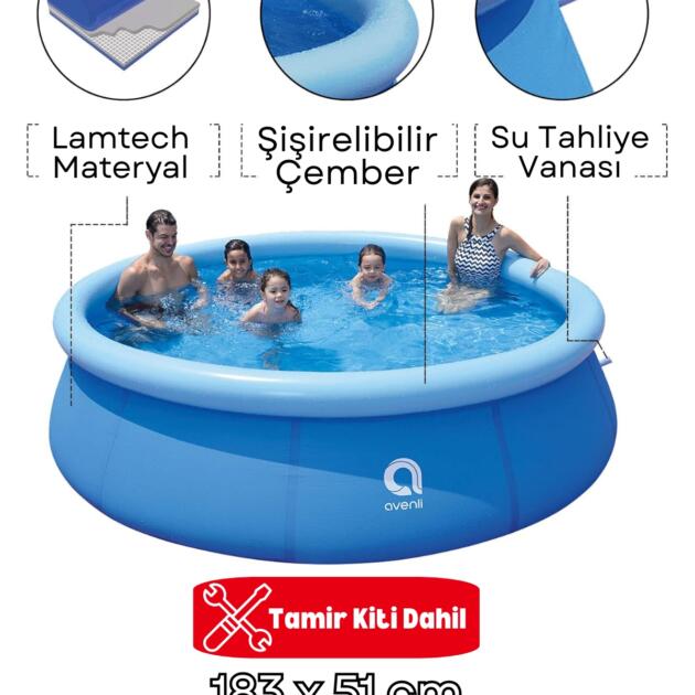 183 x 51 cm Şişme Bahçe Havuzu – Üst Halkalı Kolay Kurulumlu Lamtech Dyanıklı Aile Havuzu Tamir Kiti dahil