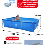 258x179x66 cm Metal Gövde Bahçe Havuzu – Paslanmaz Çelik Konstrüksiyon Aile Havuzu + Örtü ve Zemin Brandası Hediyeli Tamir Kiti Dahil